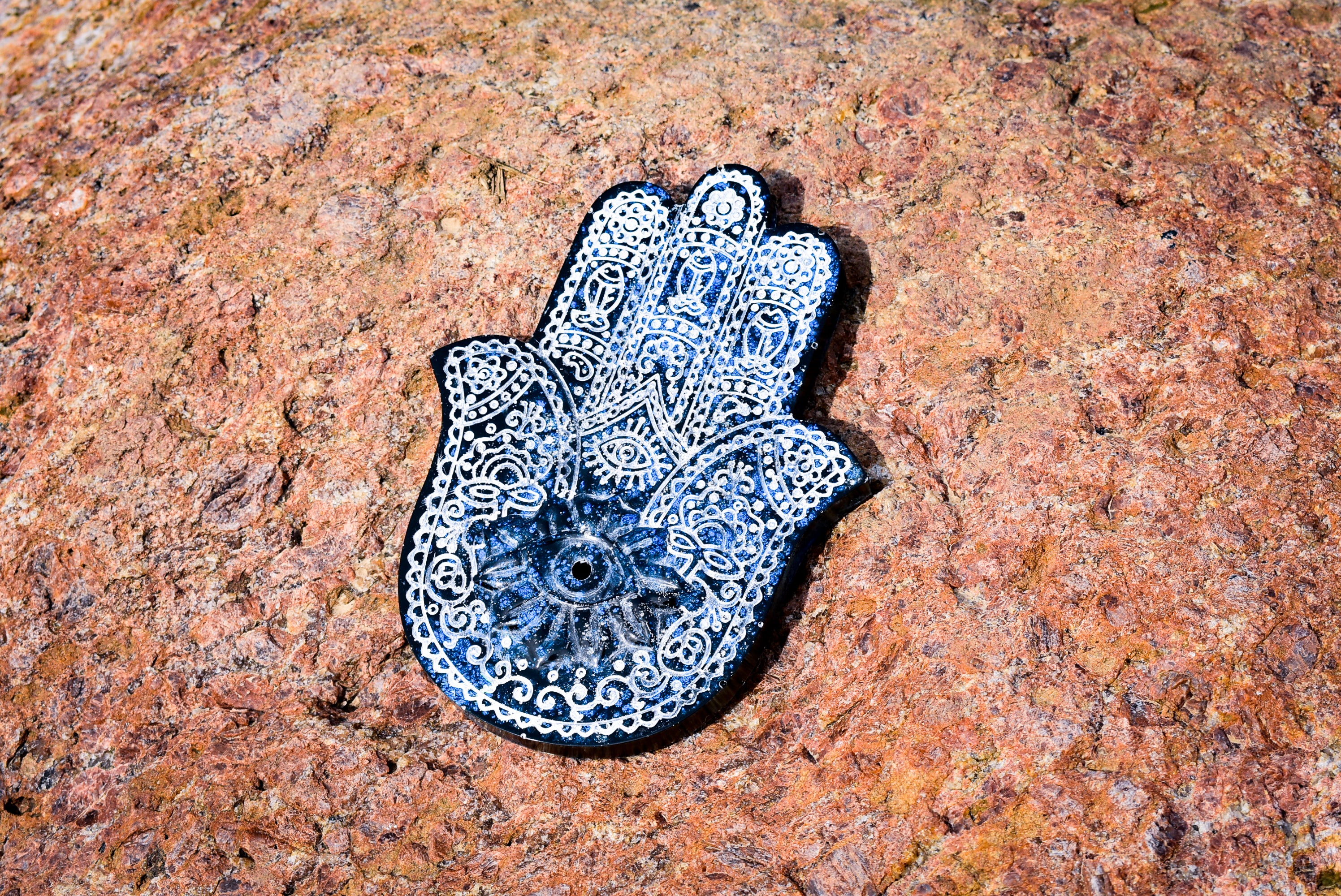 Midnight Blue and White Hamsa Hand Insence Holder