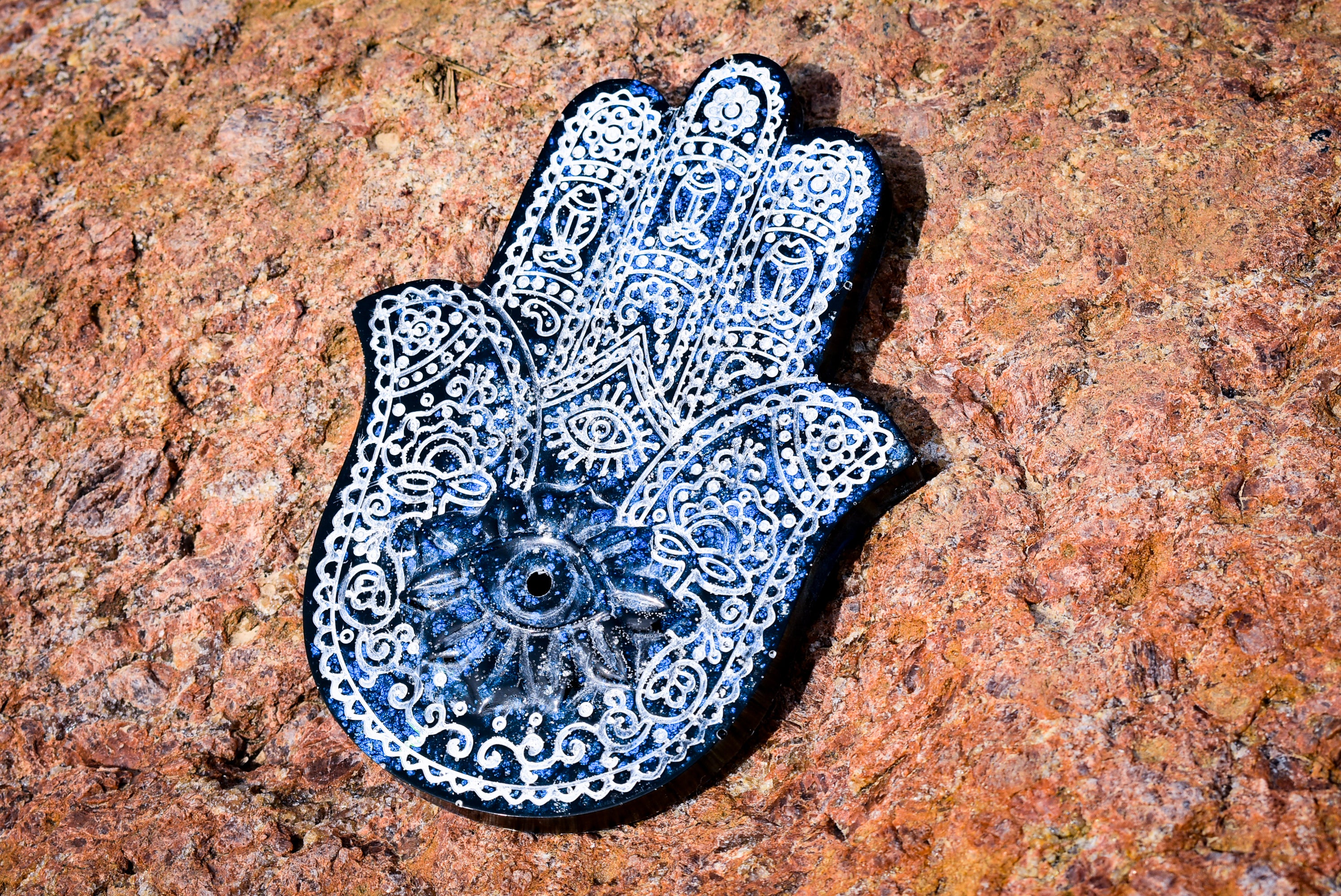 Midnight Blue and White Hamsa Hand Insence Holder