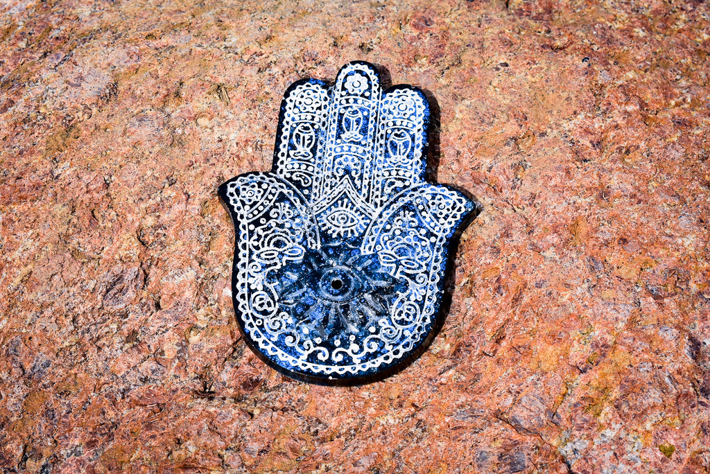 Midnight Blue and White Hamsa Hand Insence Holder