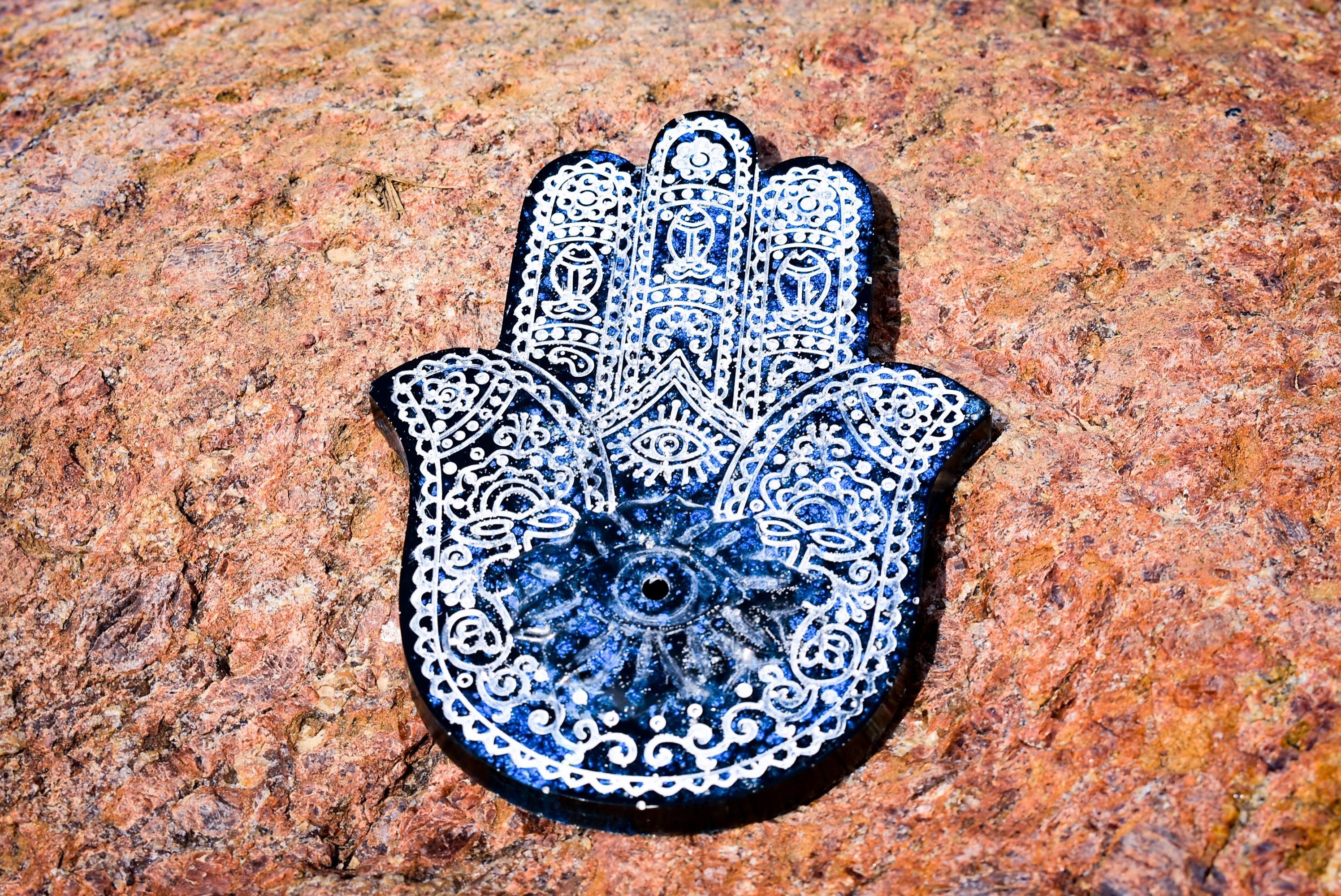 Midnight Blue and White Hamsa Hand Insence Holder