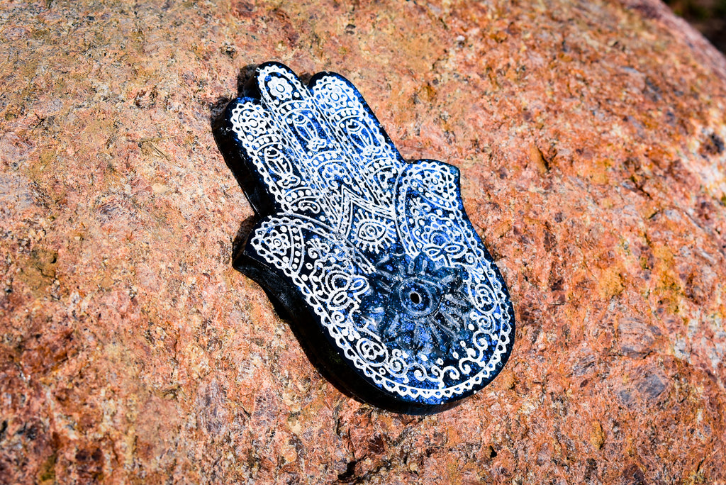 Midnight Blue and White Hamsa Hand Insence Holder