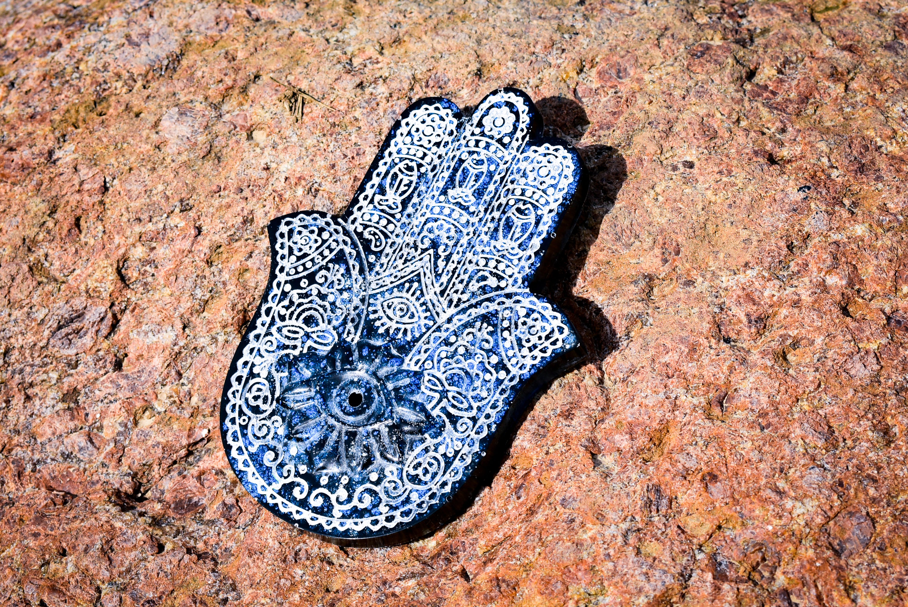 Midnight Blue and White Hamsa Hand Insence Holder