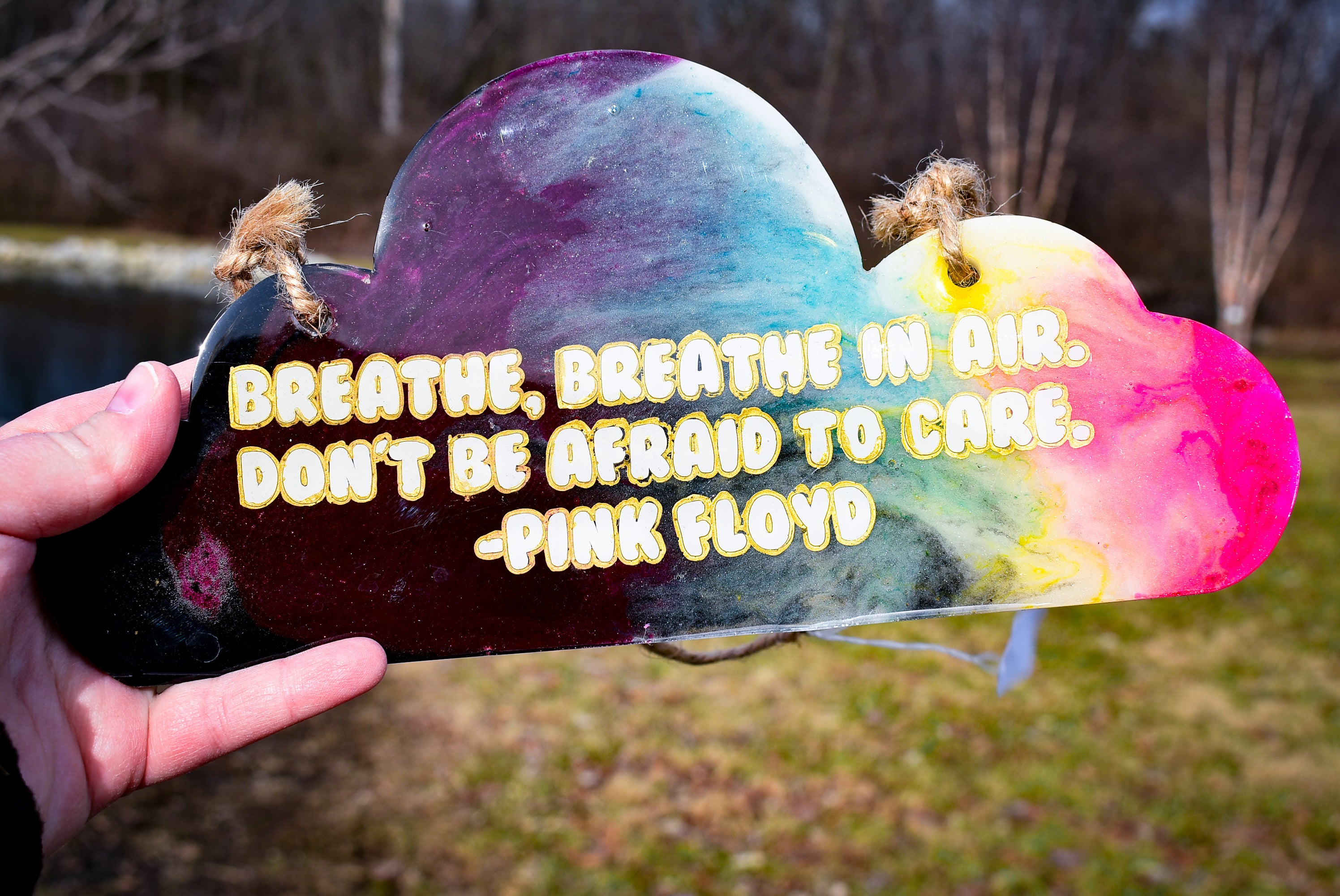 “Breathe” Rainbow Cloud Resin Quote Hanger – Pink Floyd Wall & Window Art