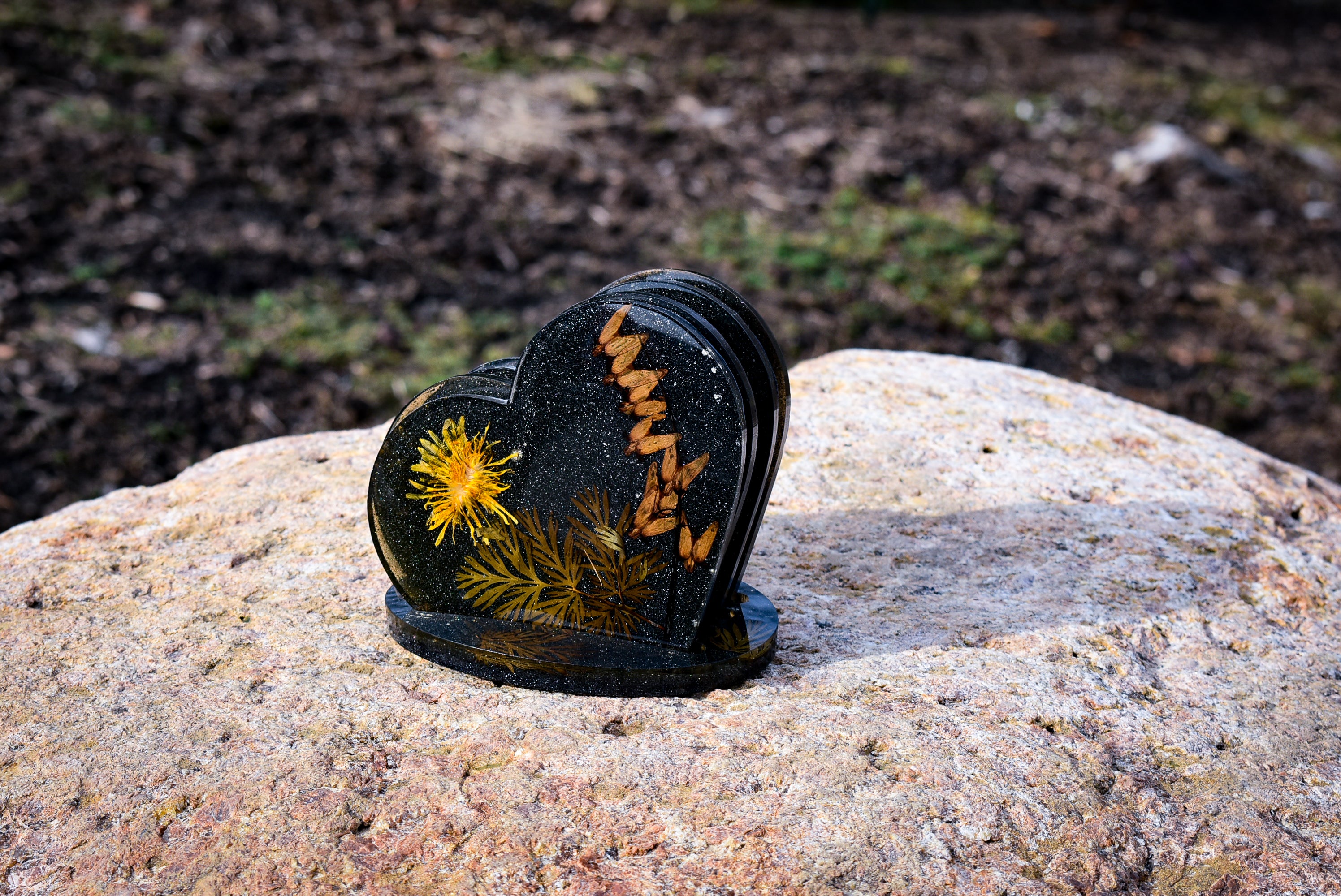 Pressed Wildflower Heart Coaster Set – Dandelion & Dutchman’s Breeches (Set of 4)