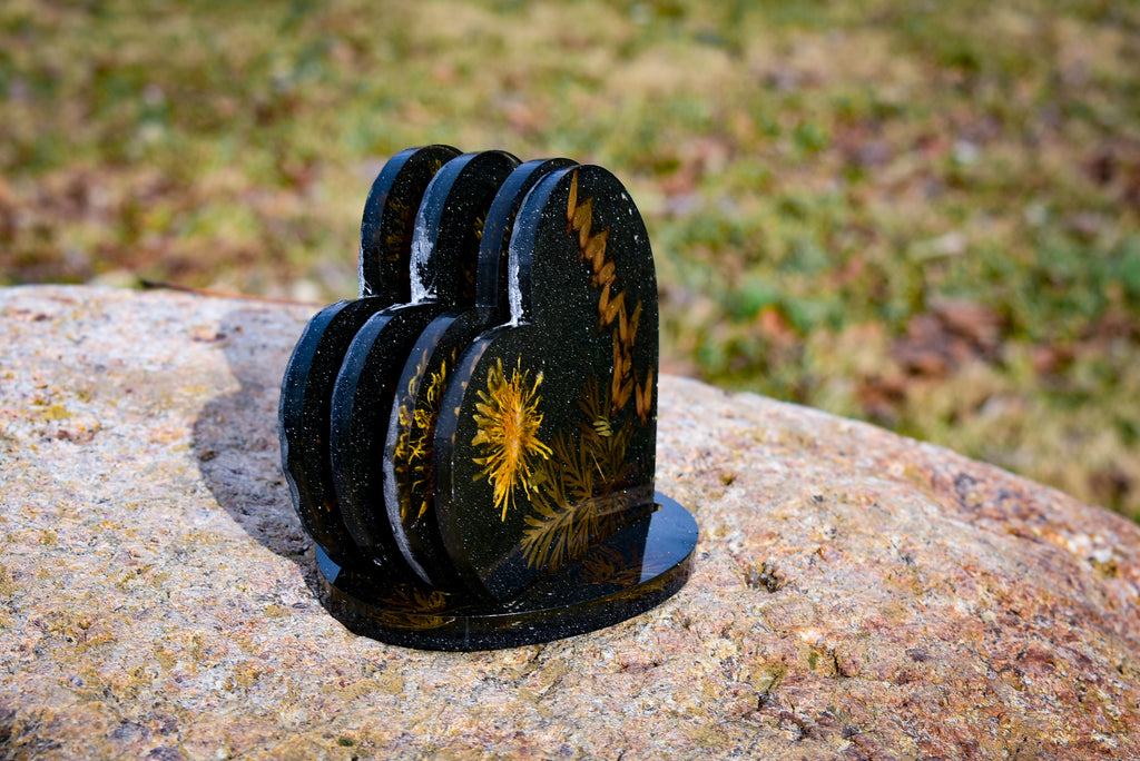 Pressed Wildflower Heart Coaster Set – Dandelion & Dutchman’s Breeches (Set of 4)